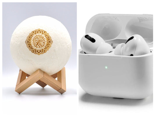 🌙 White Moon Lamp Quran Speaker 🌙 + Wireless Earbuds With Noise Cancellation Free Gift