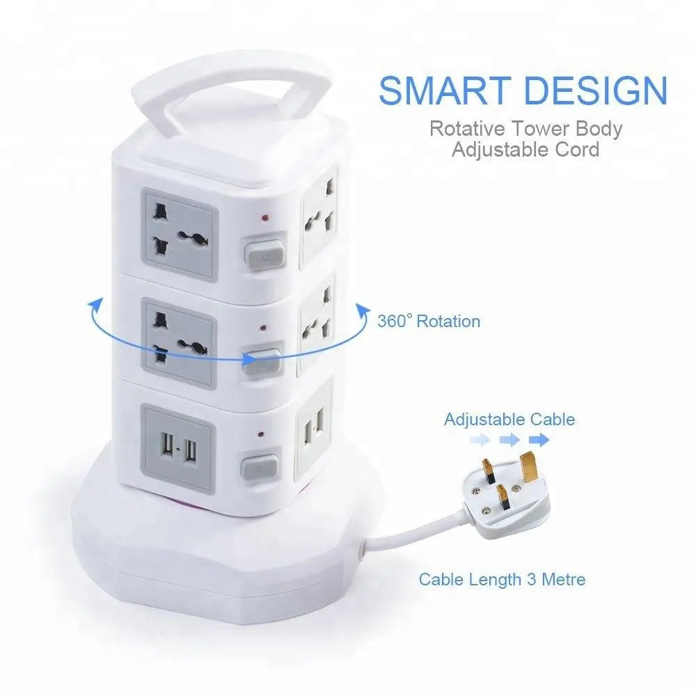 3 Layer Universal Vertical Multi Socket Tower Extension